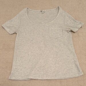 Lucky Brand Ribbed Scoop-Neck Short Sleeve Tee - Light Gray